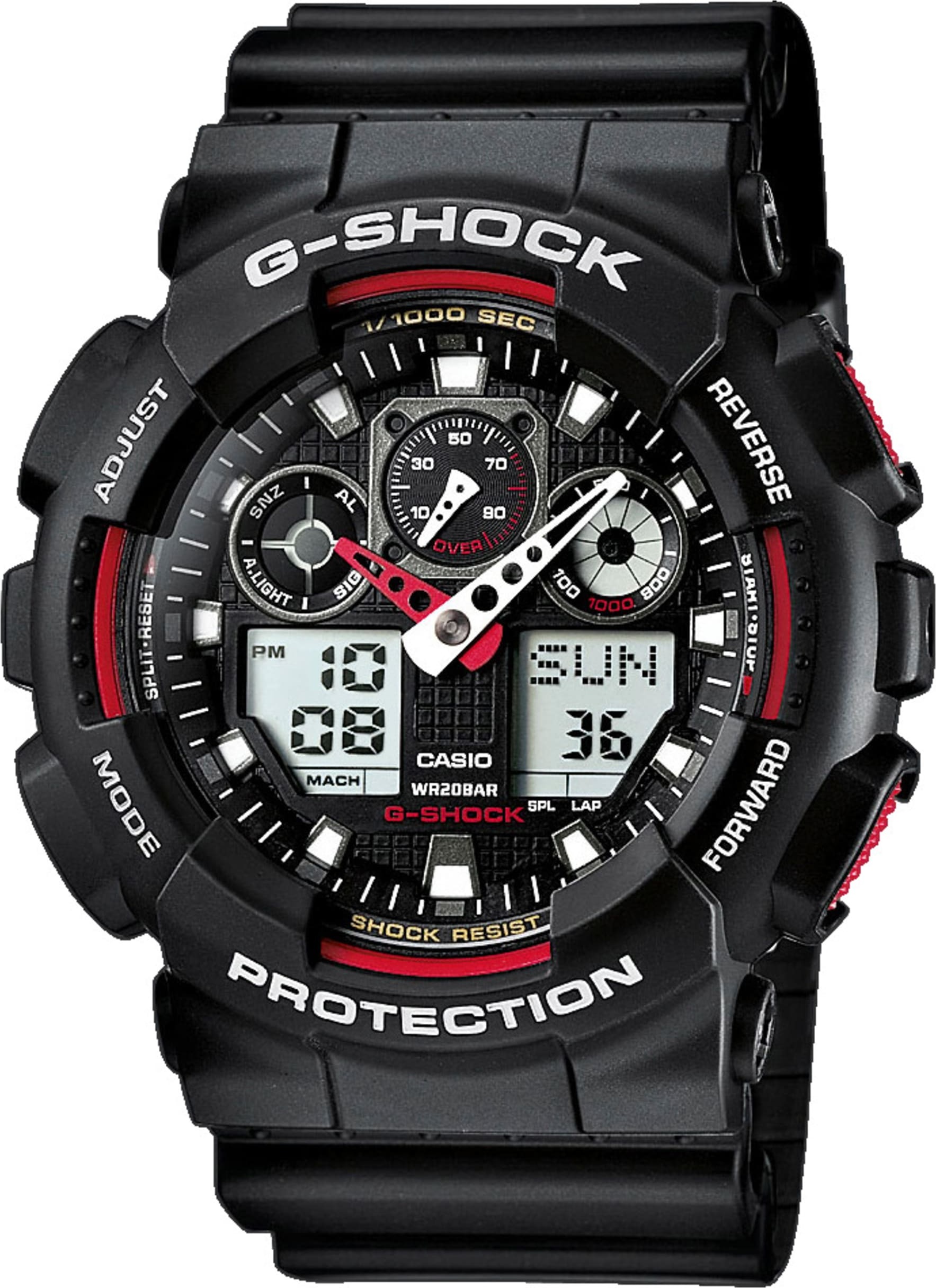 Casio G-Shock GA 100 Uhr Black G-Shock Red, Größe: One Size GA-100-1A4ER