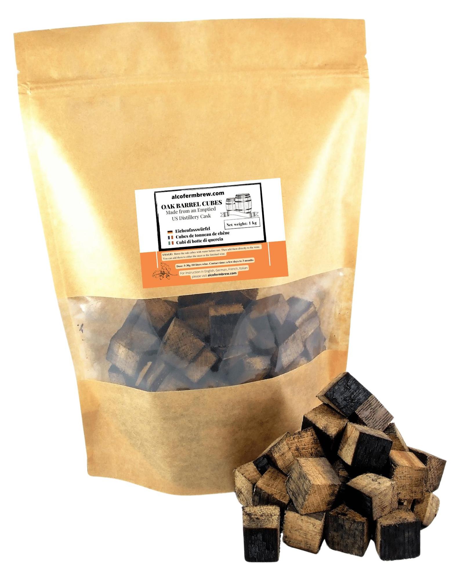 Alcofermbrew Eichenholzcubes - Bourbon 1kg, Eichenholz Chips Holzspäne Eichenholzspäne
