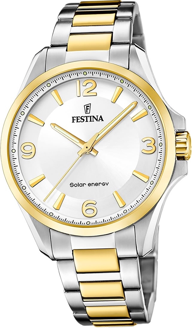 Festina pánske hodinky z ušľachtilej ocele strieborné zlato Festina Solar Energy solárne hodinky D2UF20657/1
