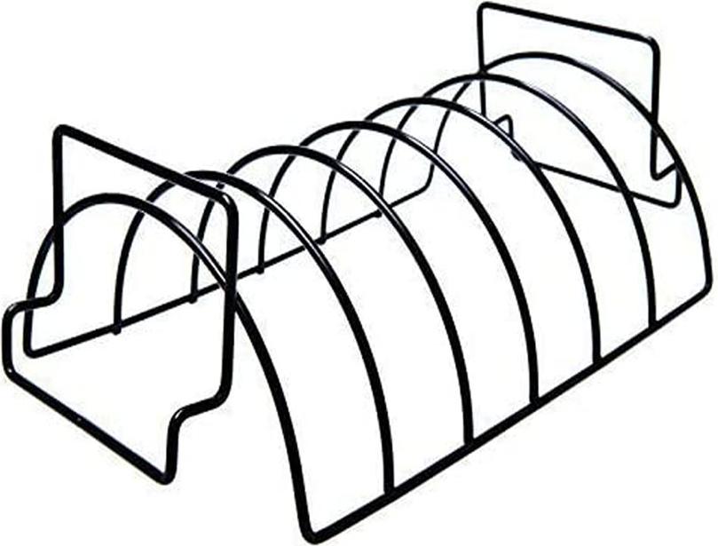 Meoiruery Grillrippchenhalter für BBQ, großer antihaftbeschichteter Edelstahl-Rippchenhalter zum Grillen für 6 Rippchen (Schwarz) KAU-ER-LYS-PH-20251226-120