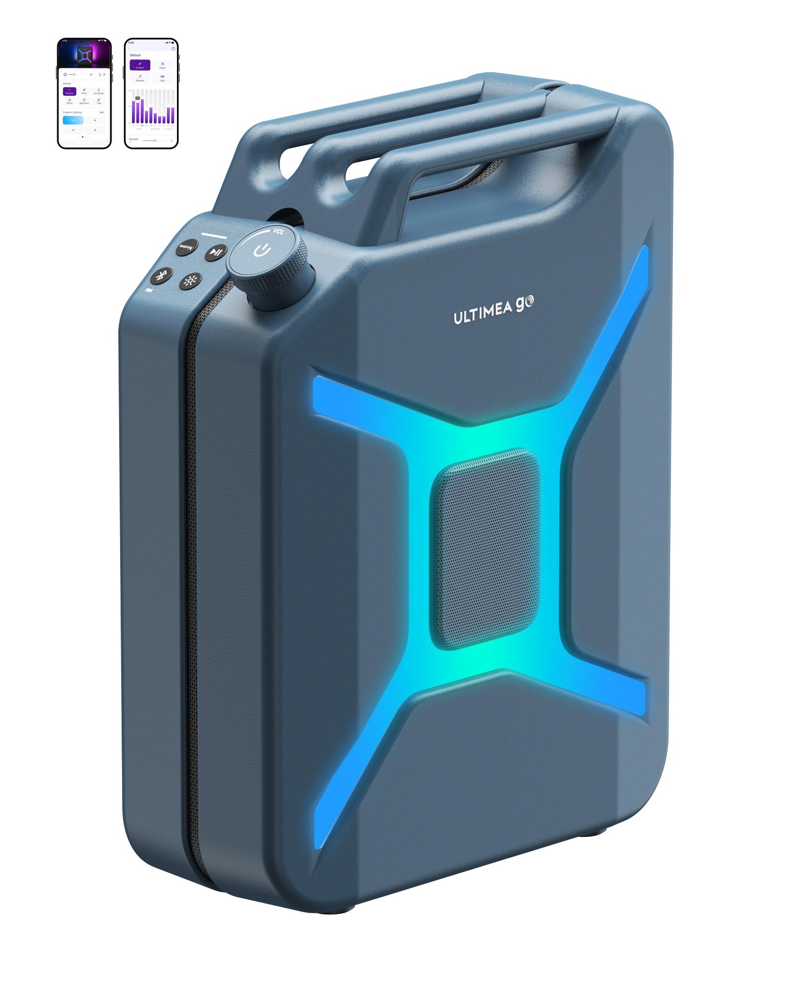 ULTIMEA Go tragbarer Party-Lautsprecher, 300 W Bluetooth PartyBox mit Bass-Boost, RGB-Beleuchtung, Mikrofon-/Gitarreneingang, Party & Outdoor, Blau