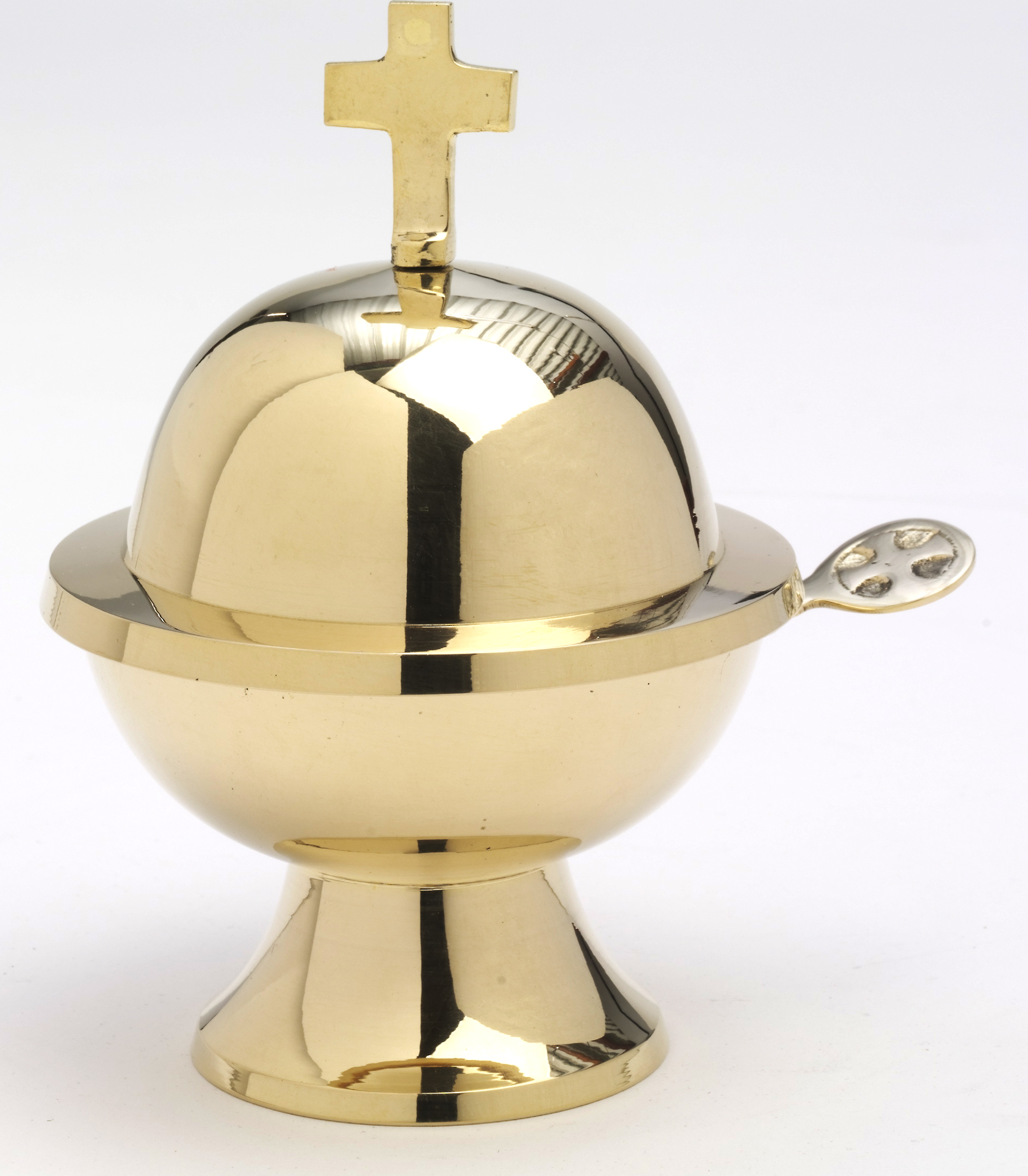 HECK Kirchenbedarf Weihrauch Schiffchen mit Löffel und Deckel Messing Gold (Höhe 13 cm) HK10779.01