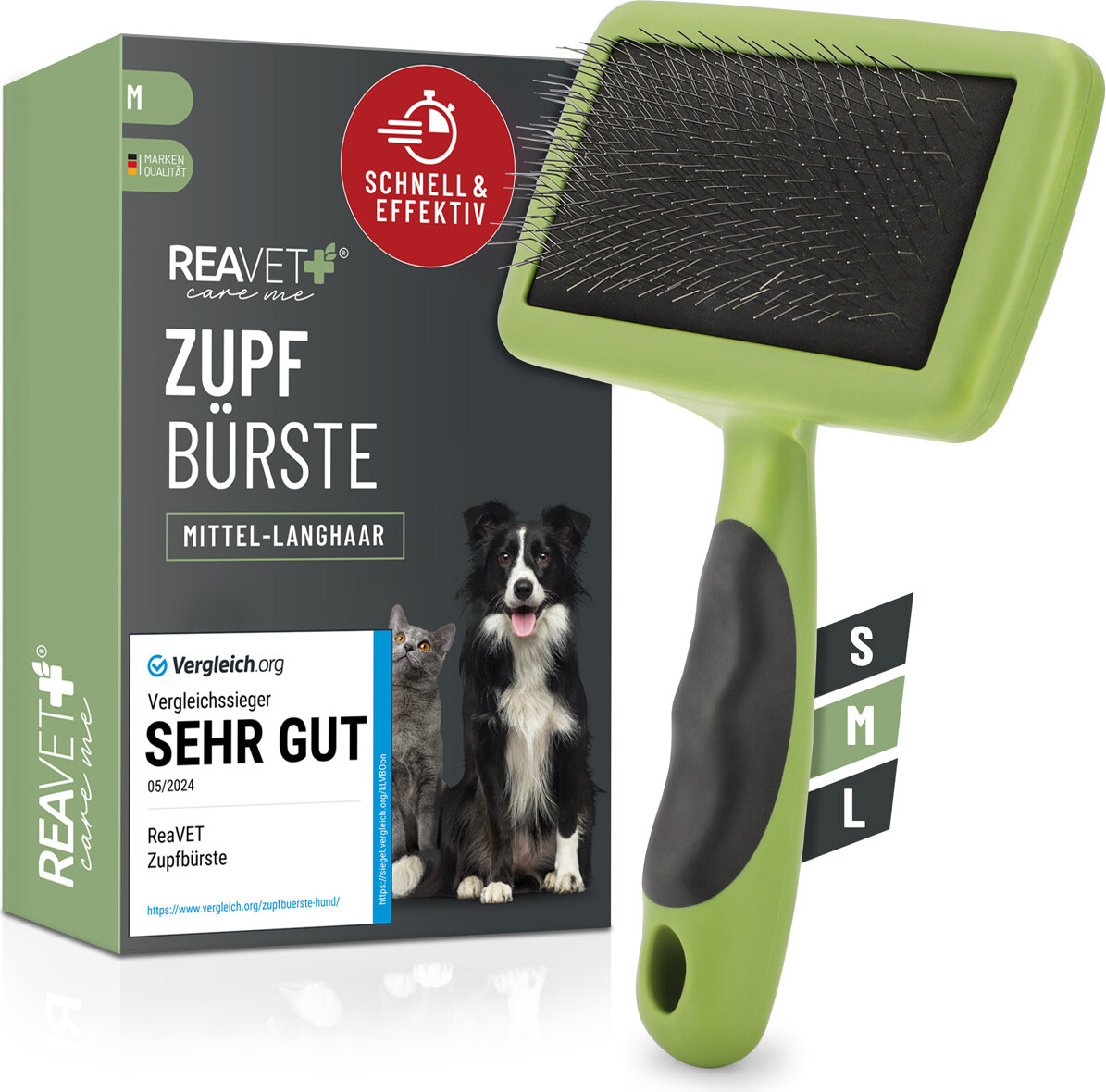 Vivog Gebogene Zupfbürste Für Hunde & Katzen – Groß, Mit Kunststoffgriff