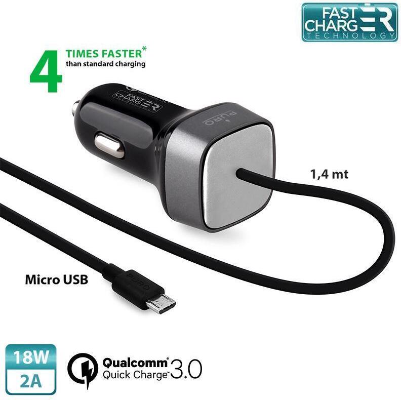Puro Qualcomm QC 3.0 Micro USB rýchlonabíjačka do auta 18W 2A - čierna