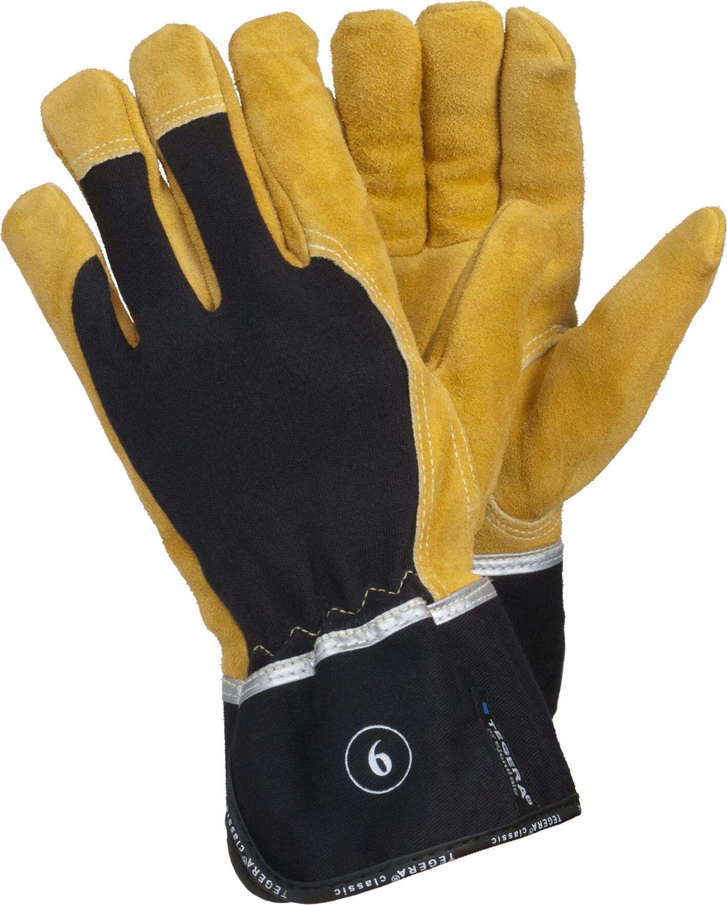 Ejendals TEGERA 139, Werkstatthandschuhe, Schwarz, Gelb, Erwachsener, Erwachsener, Abnutzungsresistent, Feuerresistent, Hitzebeständig, Kratzresistent, Baumwolle, Latex, Leder 139-12