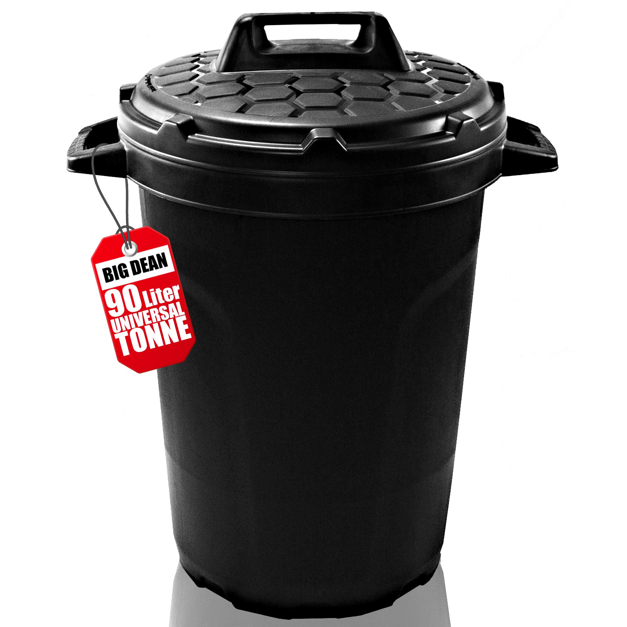 Thats Shopping GmbH BigDean Universal Allzwecktonne Mülltonne 90 Liter Tonne XL Universaltonne Universaleimer schwarz mit Deckel Plastiktonne Regenfass Wassertonne 1762169