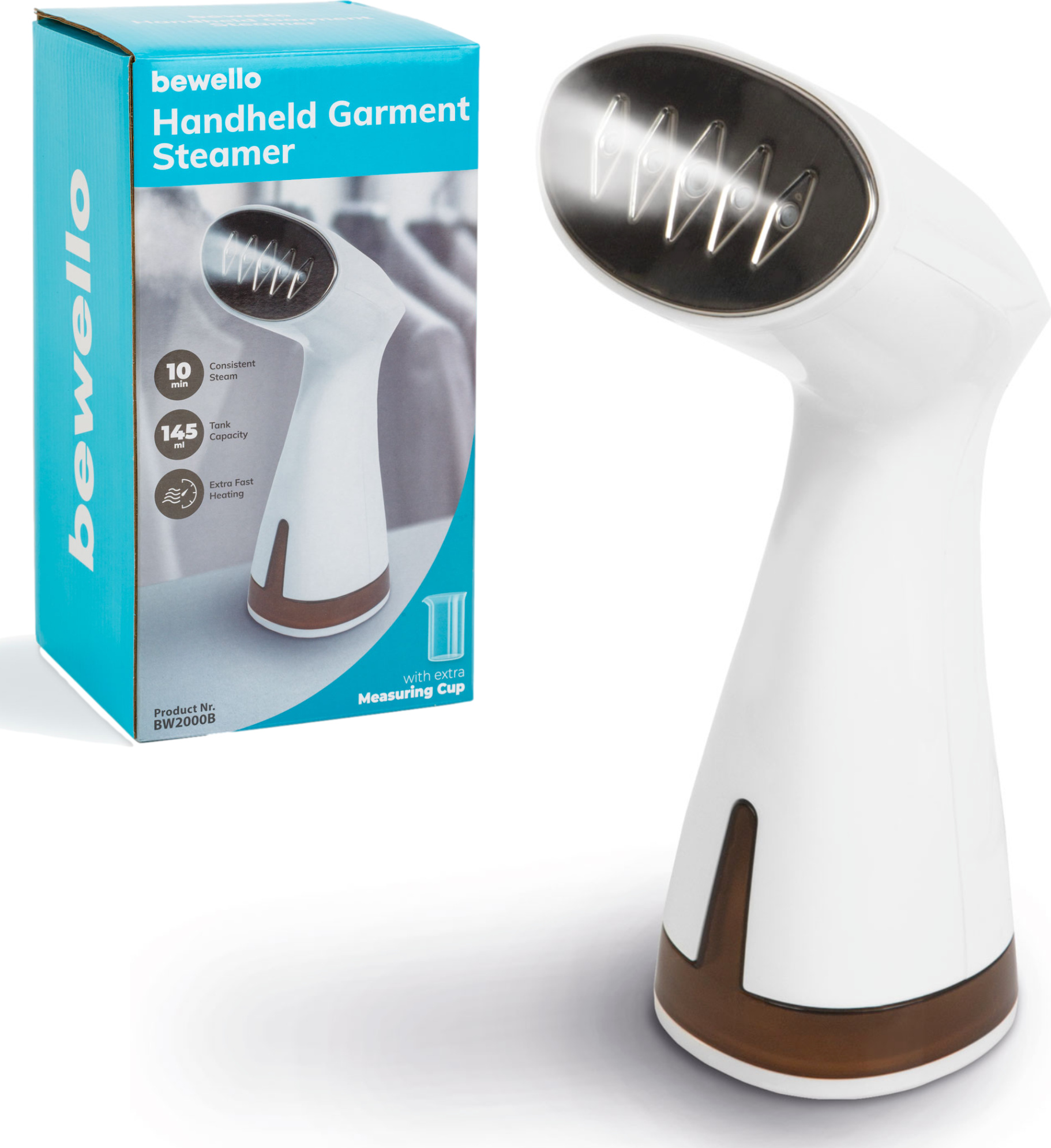 HomeShopXL Bewello – Dampfglätter – Hand-Dampfglätter – Dampfreiniger-Dampfglätter – Tragbarer Hand-Dampfglätter mit Netzstrom – 145 ml – Reisebügeleisen BW2000B