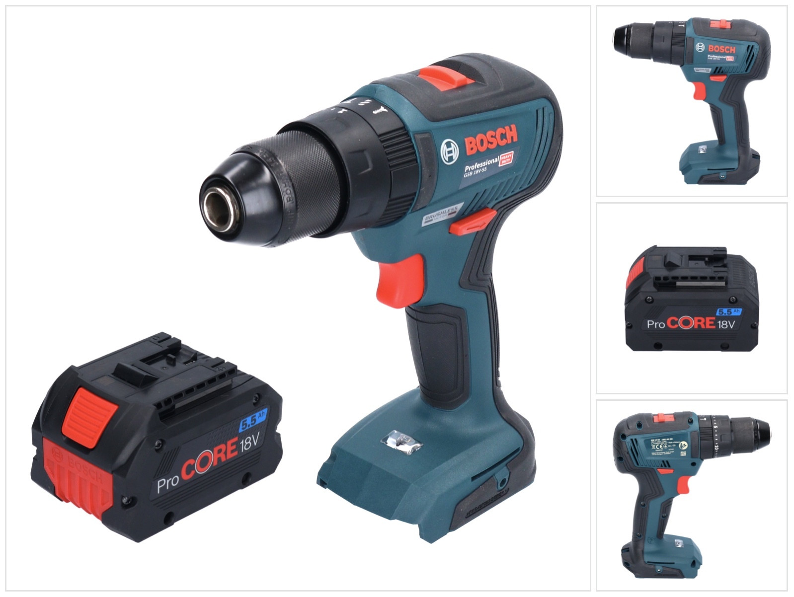 Bosch GSB 18V-55 Profesionálna akumulátorová príklepová vŕtačka 18 V 55 Nm bez kefiek + 1x akumulátor ProCORE 5,5 Ah - bez nabíjačky