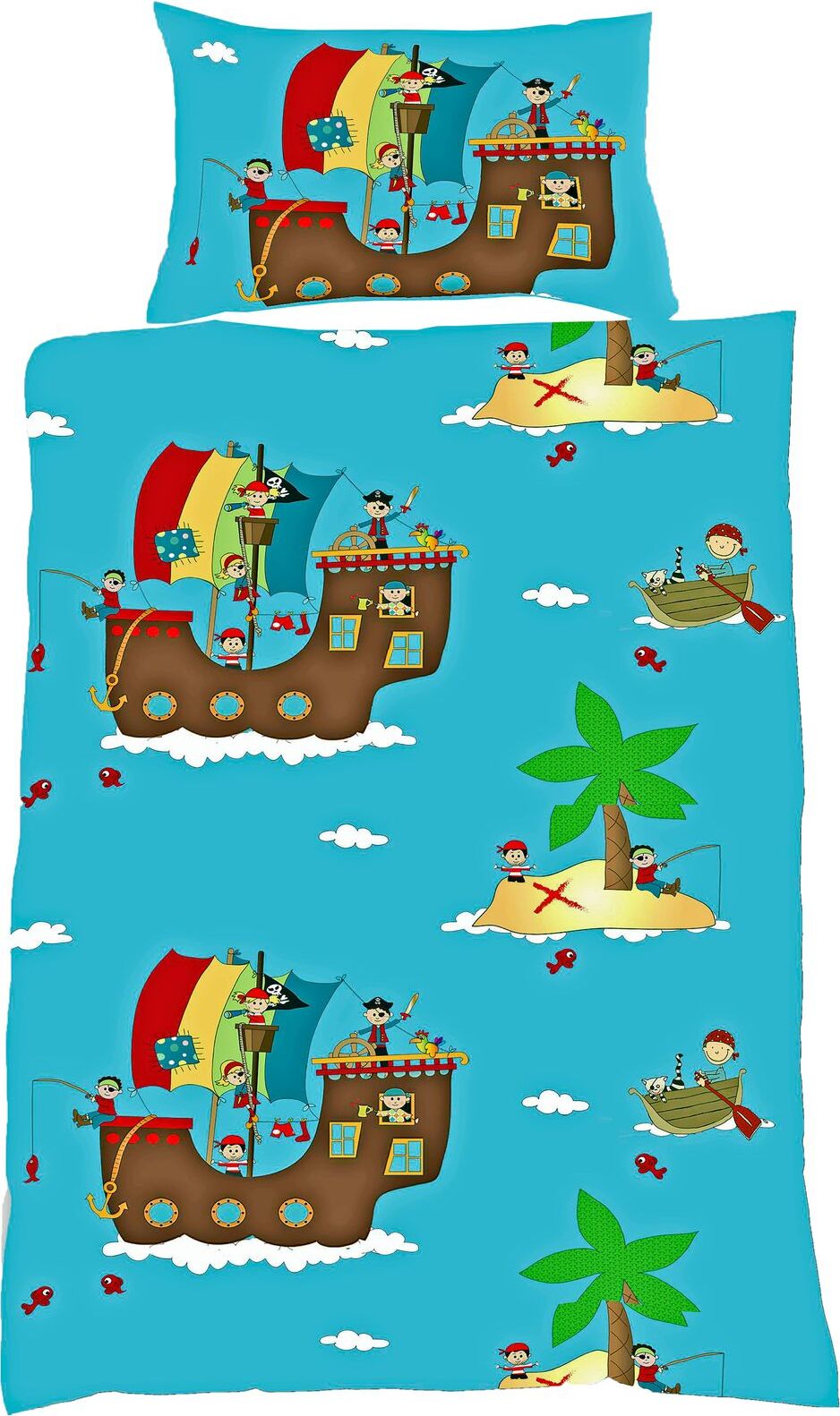 JACK by Fleuresse Biber Baby Bettwäsche 2tlg 100x135cm Pirat Schiff Schatz Bunt 133603 0002 100x135cm Pirat