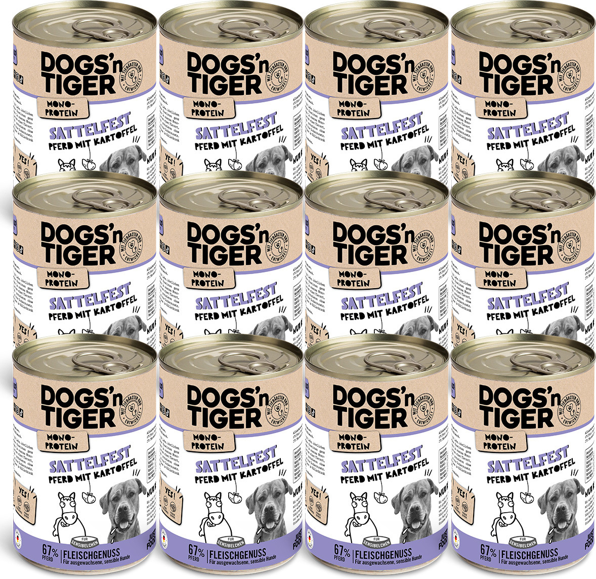 Dogs’n Tiger Welpenfutter – Mixpaket Mit Geflügel & Lamm, Getreidefrei, 12 X 400g | Happy Puppy