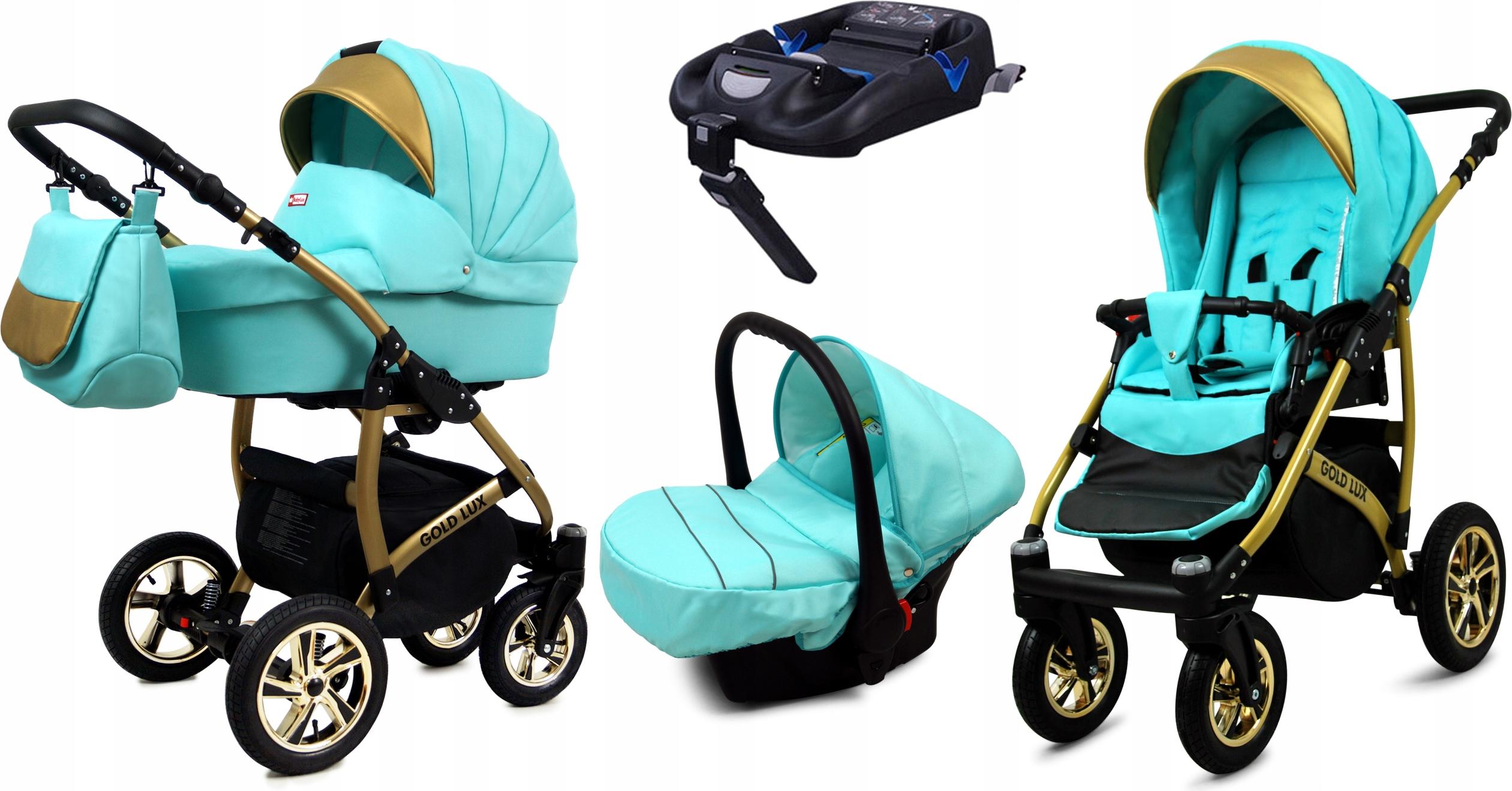 BabyLux Gold Lux | 4in1 Kinderwagen Set | Mint | Kombikinderwagen | Kinderwagenset | Isofix-Bas
