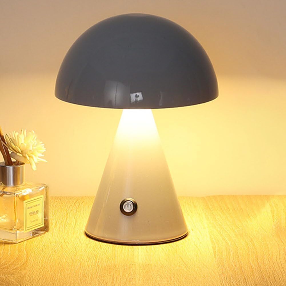 yozhiqu Pilz-Nachtlicht, 3 Farben, dimmbare Nachttischlampen, Pilzlicht, Vintage-Pilz-Tischlampe, niedliche USB-wiederaufladbare Touch-LampenGrau