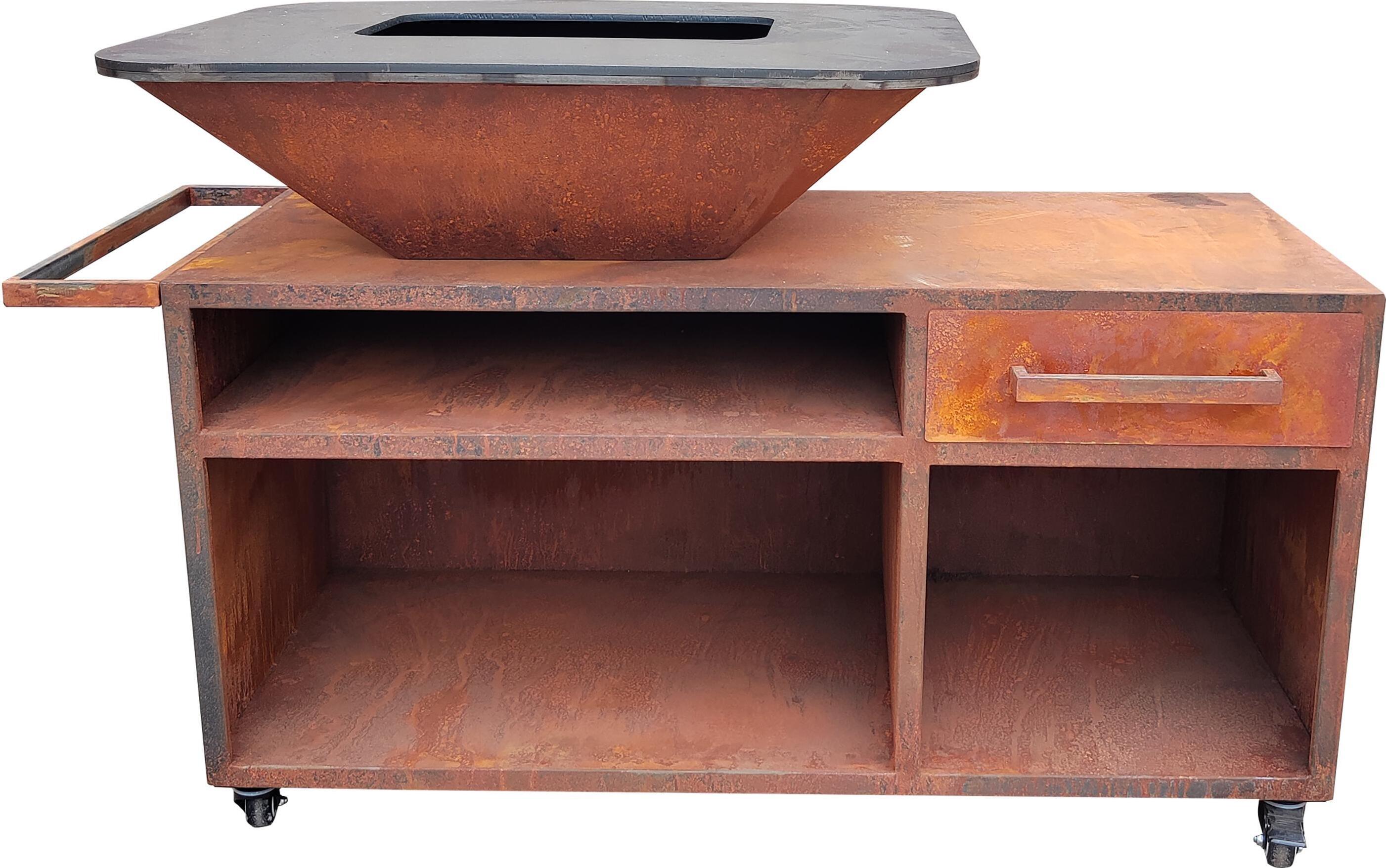 Großer Grill mit Schrank und Grillplatte aus Stahl