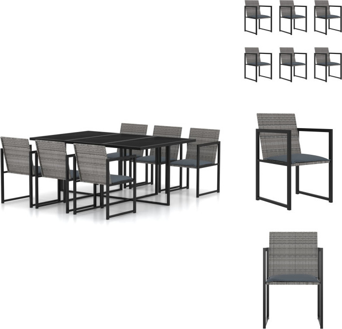 vidaXL 7-dielny záhradný jedálenský set s vankúšmi polyratan sivý - Záhradný nábytok sety