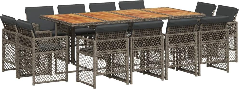vidaXL 13-dielny záhradný jedálenský set s vankúšmi sivý polyratan