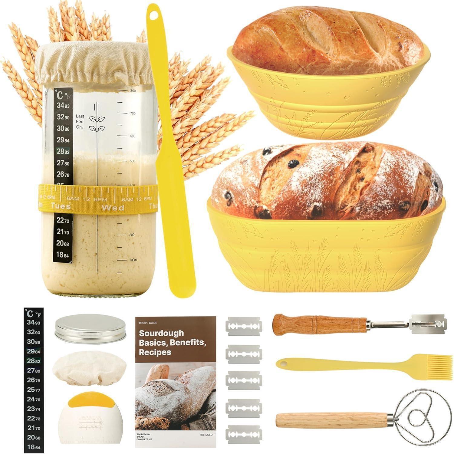 Sonstige Gärkörbchen aus Silikon Oval und Rund Set 32 OZ - Sauerteig Starter Kit Beige