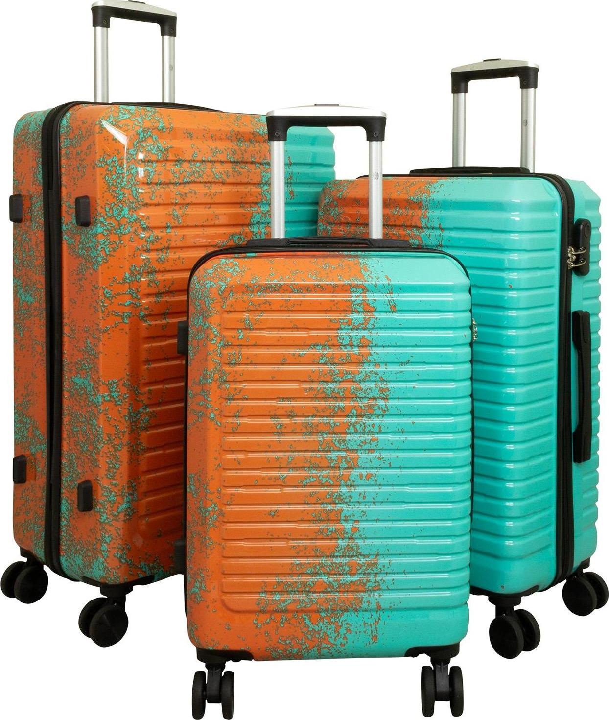 Hartschalen Trolley Set mit Dehnfalte und tollem Farbdesign Sierra Türkis-Orange Gr. M, L und XL