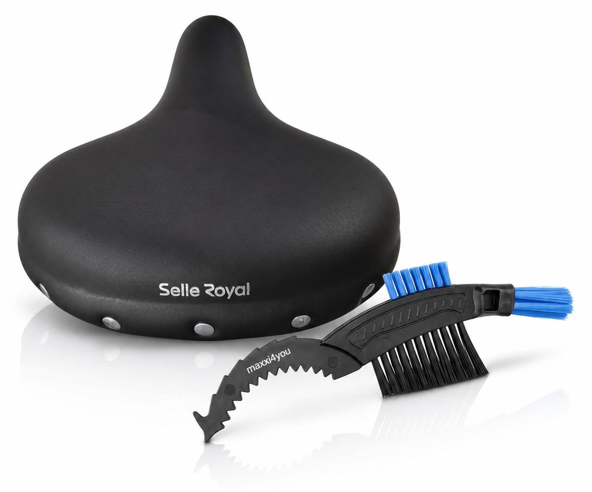 Selle Royal Drifter Strengtex Fahrradsattel Royalgel Doppelfeder Schwarz inkl. maxxi4you Fahrrad Kettenbürste