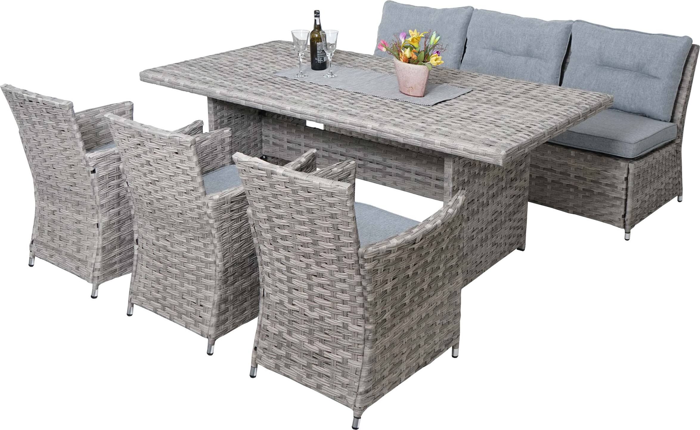 Poly-ratanová sedacia súprava HWC-G59, záhradná súprava Sofa Lounge Set, 200x100cm ~ sivá, vankúše svetlo sivé