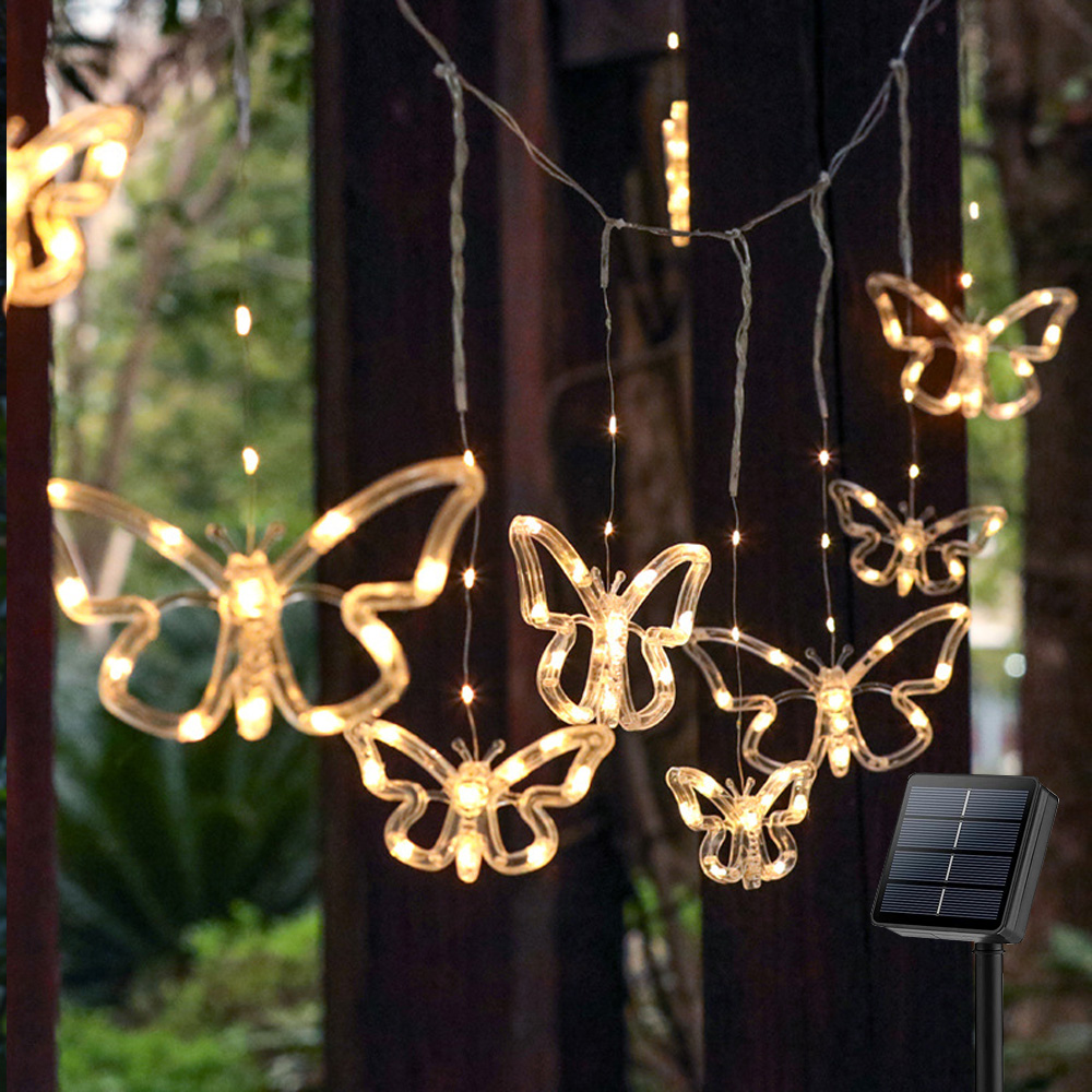 2er Set LED Solar Lichterketten Schmetterlinge Garten Deko Leuchten Polyester 