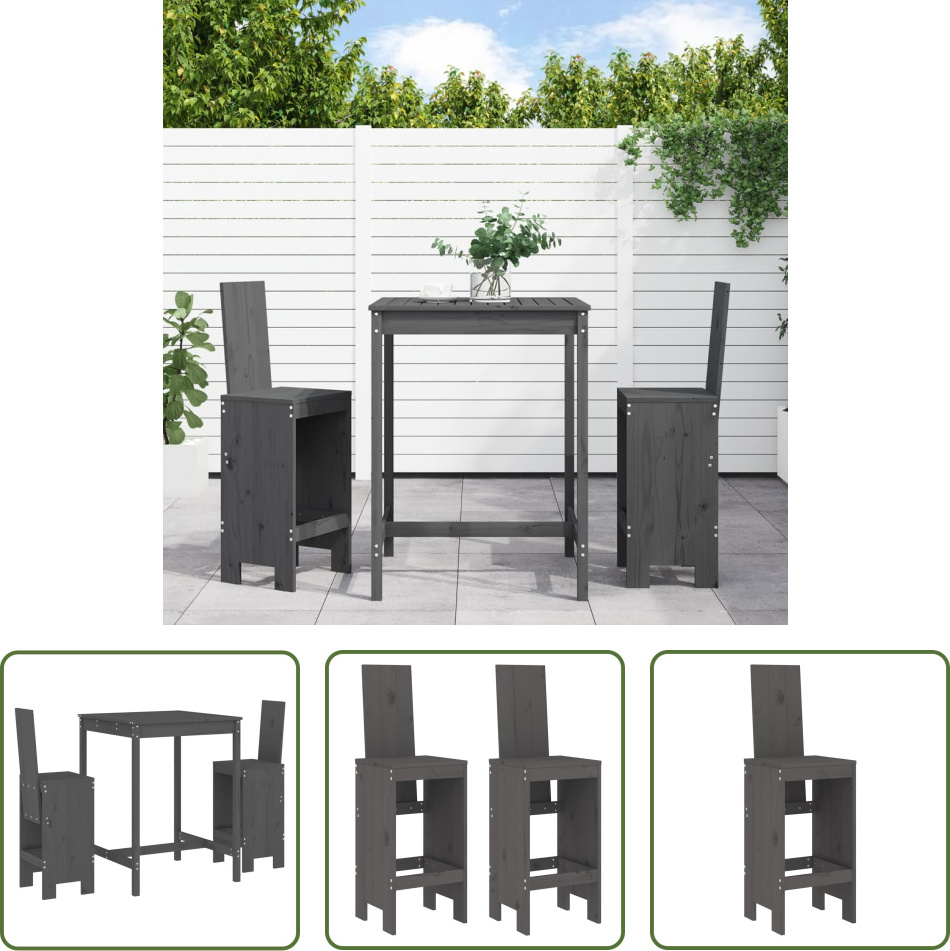 The Living Store 3-dielny záhradný barový set sivý z masívneho borovicového dreva