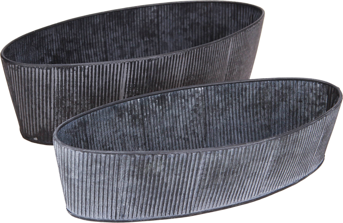 Viana Vintage Metallschale Oval Schwarz Grau, 2er Set 19364