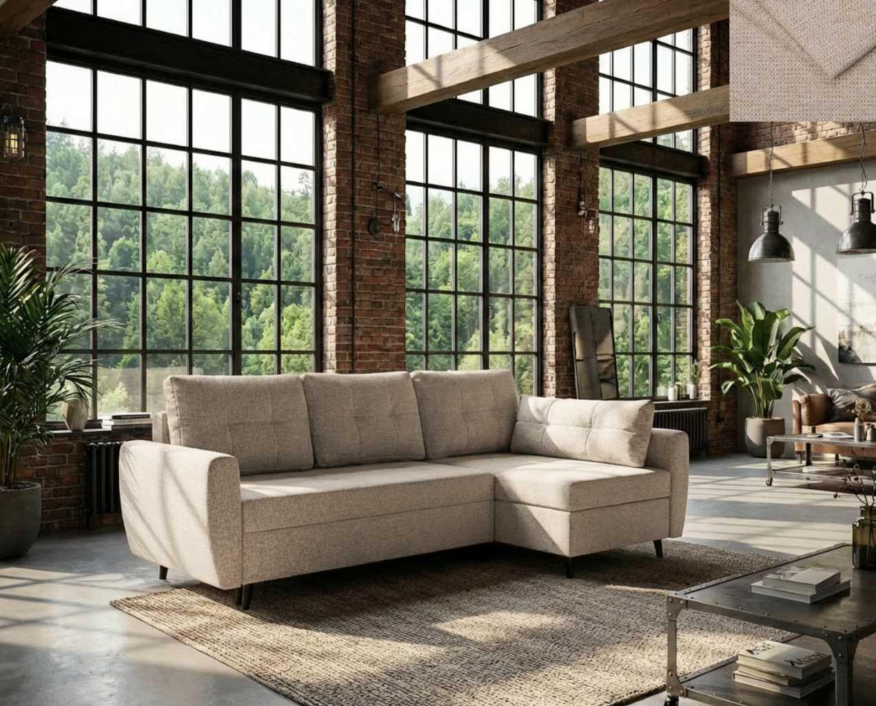 Ecksofa SINDIA Nordelo mit Schlaffunktion und Bettkasten Universal L/R 246 cm Stoff GLOW 2 BEIGE ECKC-SIND-GLOW-2