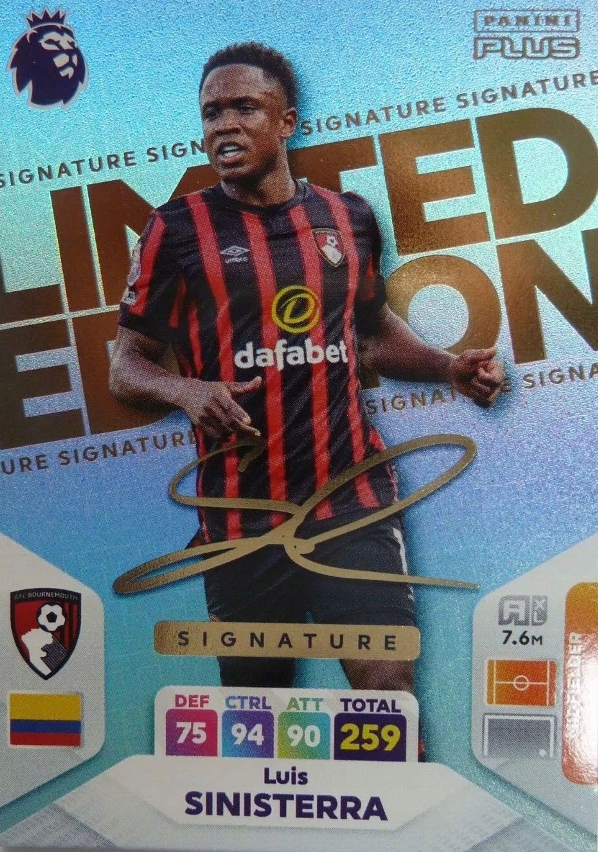 Hasbro Panini Premier League Plus 2024 Limited Luis Sinisterra Signature