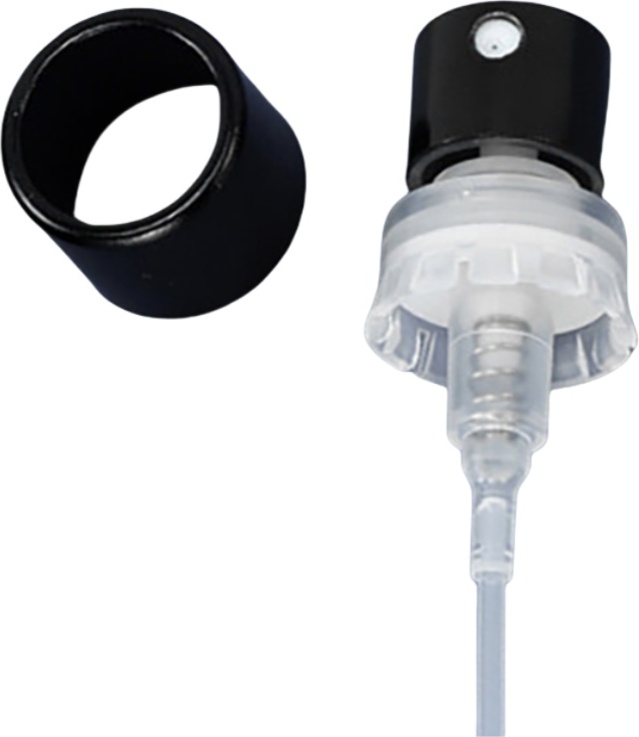 INF Sprühdüse für Parfümflaschen 02-15 Halsgröße Plastikkappe mit Innenabdeckung Schwarz 366114