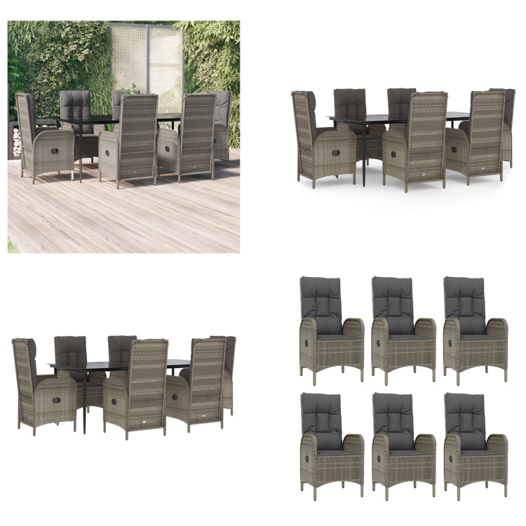 vidaXL 7-dielny záhradný jedálenský set s vankúšmi čierny a sivý polyratan - Záhradný jedálenský set - Záhradné jedálenské sety - Jedálenský set - Jedálenský set terasa