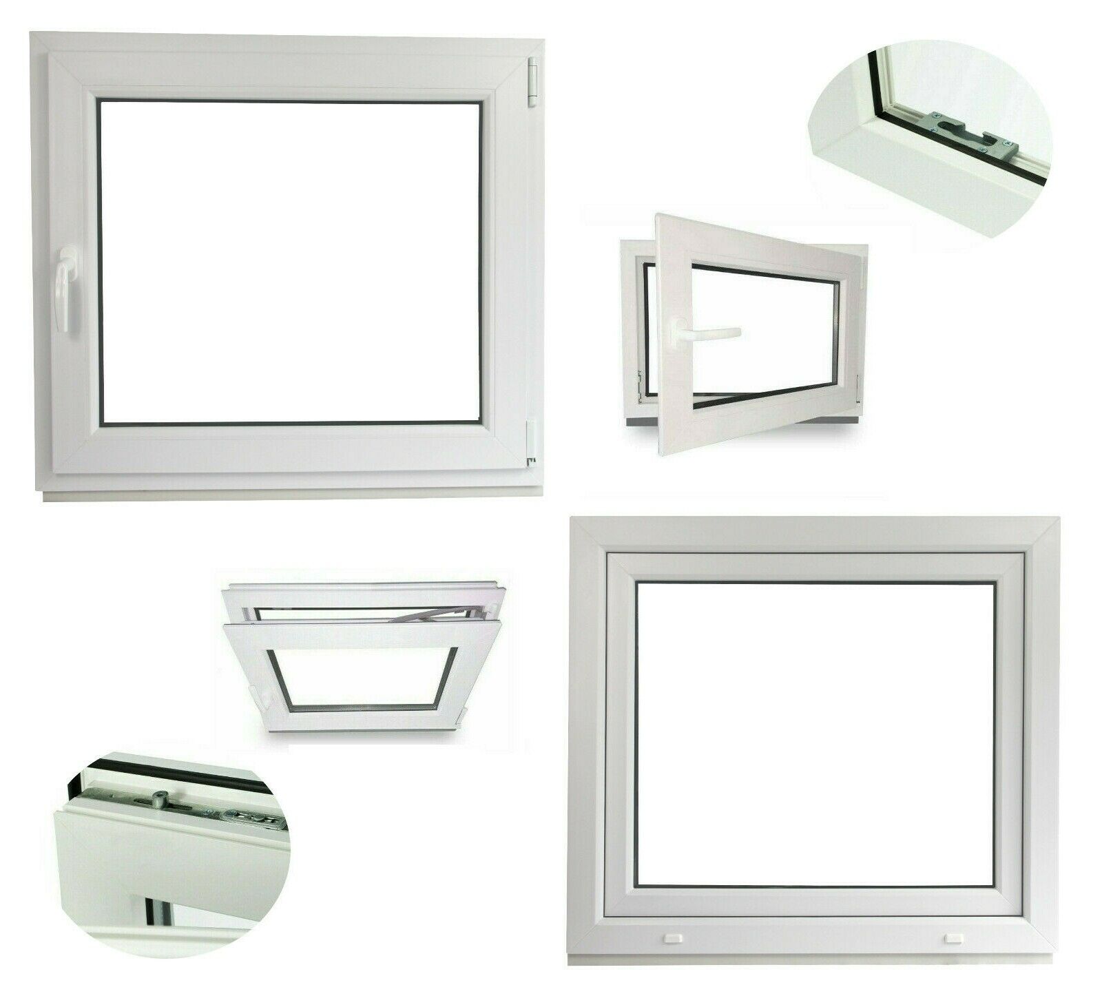 Dreh-Kipp DIN links Weiß Kellerfenster Kunststofffenster 3-Fach BxH 80x50 cm 