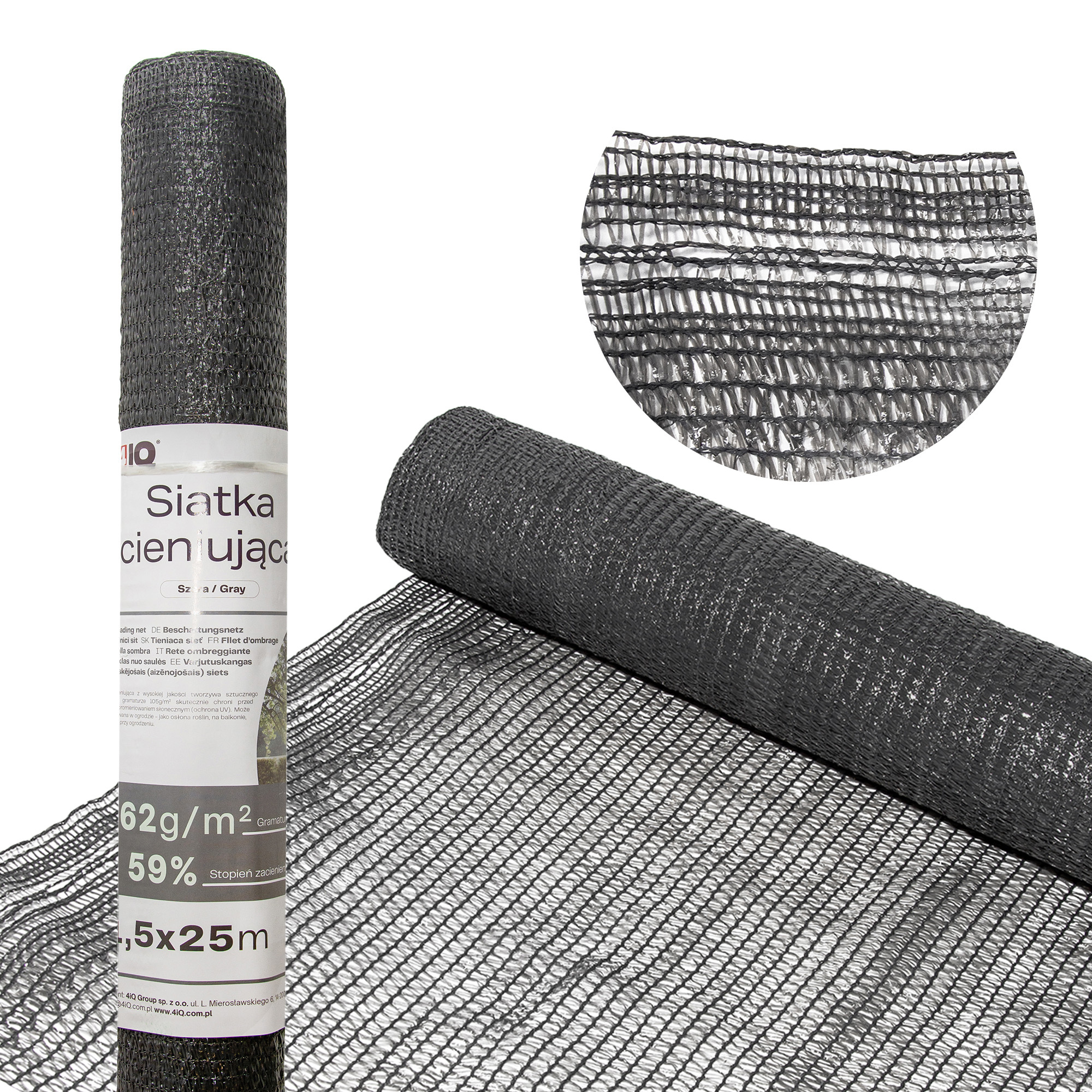 4IQ Group 4iQ Graues Schattennetz 1,5x25m – 59% Abschattung, 62g/m² – Schutz vor Sonne Z301541
