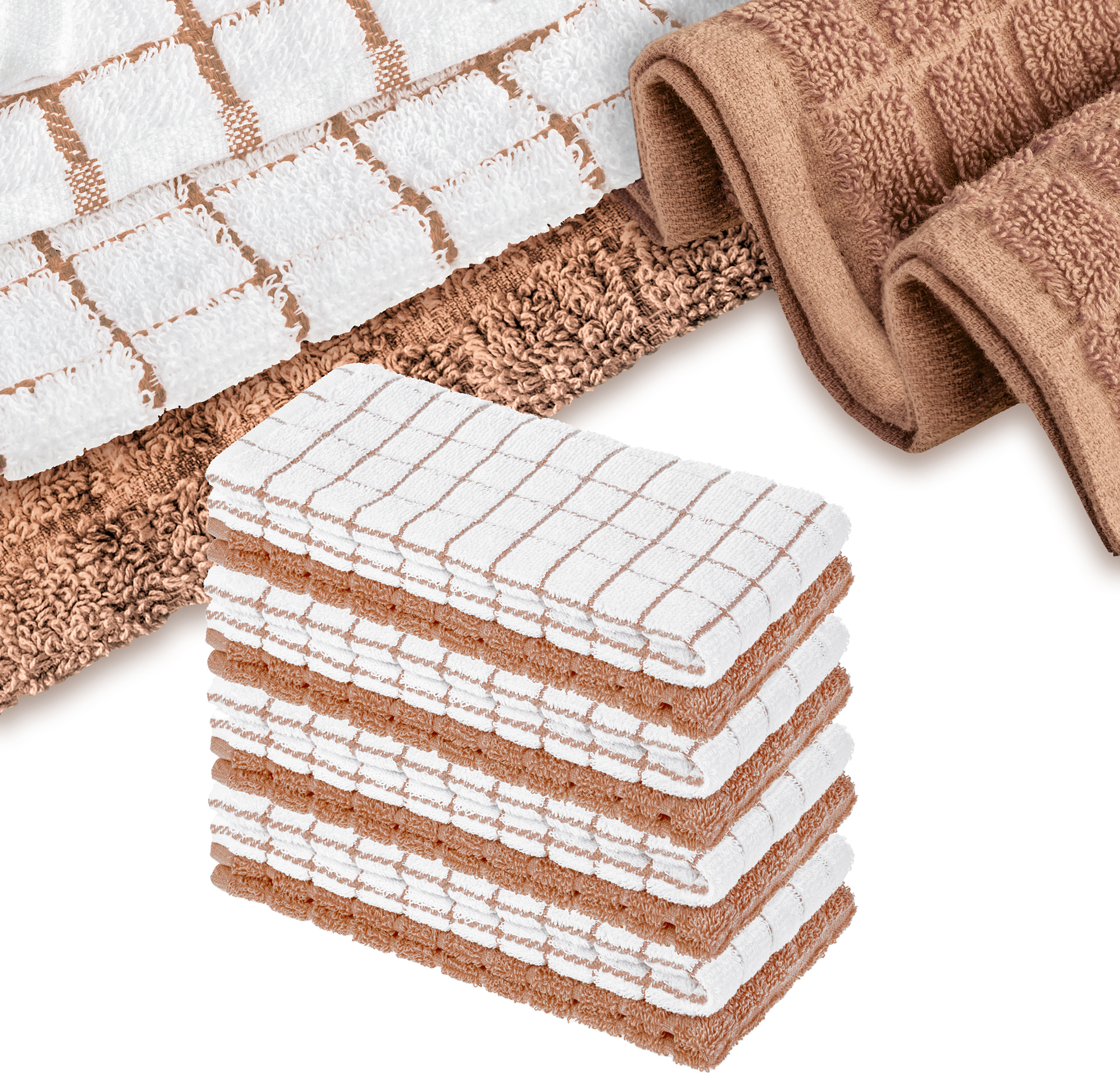 Ferraycle Küchenhandtücher Set – 4 Stück, Saugfähig, 61x40,6 Cm, Kaffeemuster, Mikrofaser