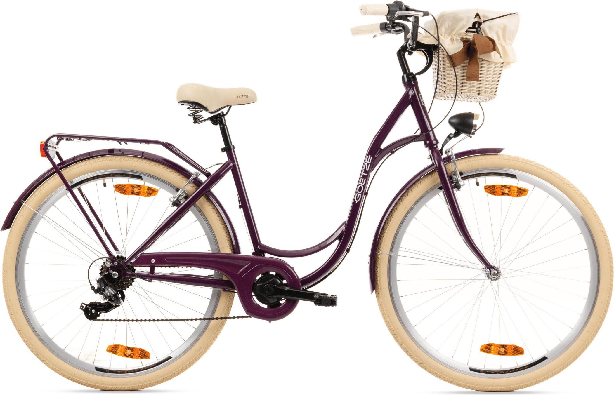 Goetze Bike Goetze Mood 28 Zoll City Bike, 18 Zoll Tiefeinsteiger, 7-Gang Shimano Tourney, V-Bremse, LED-Beleuchtung, Komfortsattel, Rattankorb mit Bezug Goetze Mood 28 | 18 KW