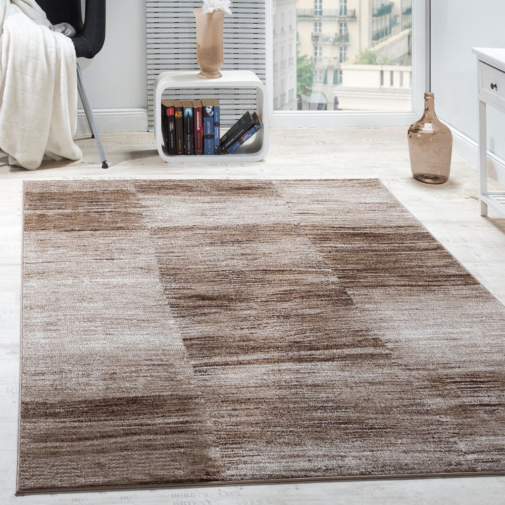 Flachflor Teppich Modern Meliert Muster Design Wohnzimmer Beige Braun Grau 