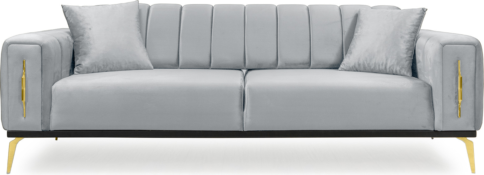Lifestyle4home GmbH Couch 3-Sitzer IRON in verschiede Farben & Fußfarben: Grau / Gold-Farben Farben: Grau Fuss-Farben: Gold-Farben Iron3-Graustoff-Goldfuß