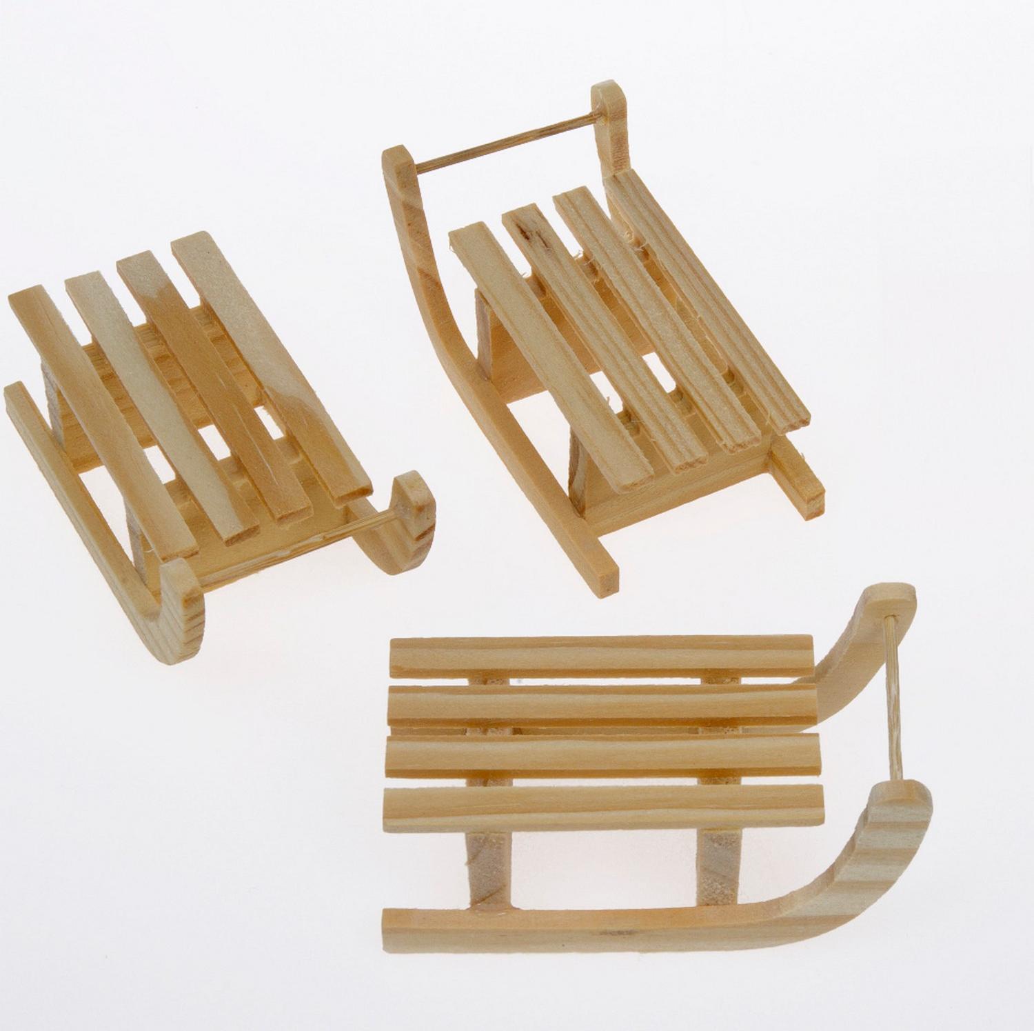 Deko AS Mini-Holzschlitten - ca.3,5 x 6 cm - 1 VE = 4 Stück - 83017