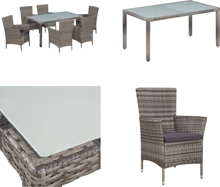 vidaXL 7-dielny záhradný jedálenský set s vankúšmi polyratan sivý - Záhradný jedálenský set - Záhradné jedálenské sety - Záhradné sety