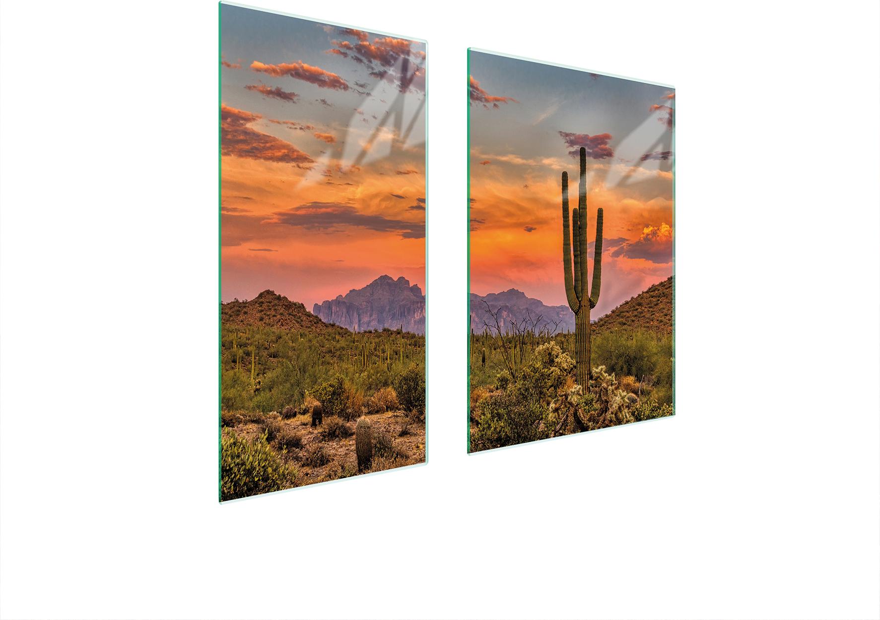 TMK ArtDeko Herdabdeckplatten 2 teilig 75x52 Ceranfeld Abdeckung Glas Schneidebrett Landschaft Kaktus