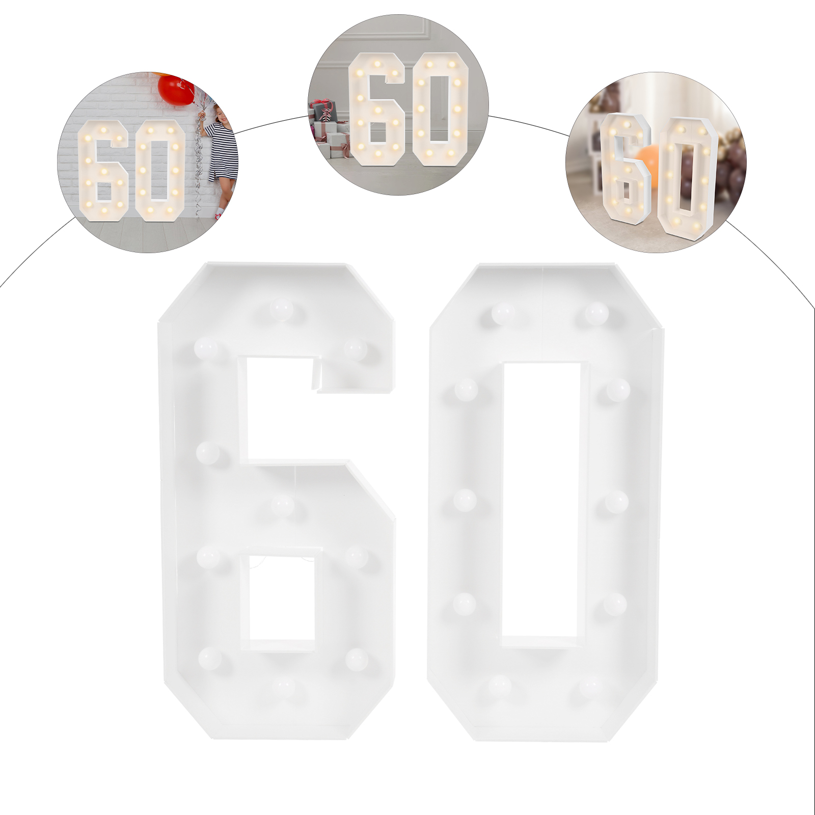 GreatDEshop2021 60 Light Up Zahlen, 60. Geburtstag Party Dekoration, Light Up Zahlen für Geburtstagsdekorationen WJ7W82-000300-WL