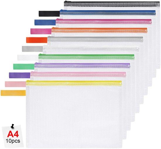 OEM Wasserfeste Kunststoffdokumenttaschen, 10er Pack A4 mit Reißverschluss, für Dokumente, Papiere, Schminkutensilien, Hausaufgaben und Reiseaccessoires 2026