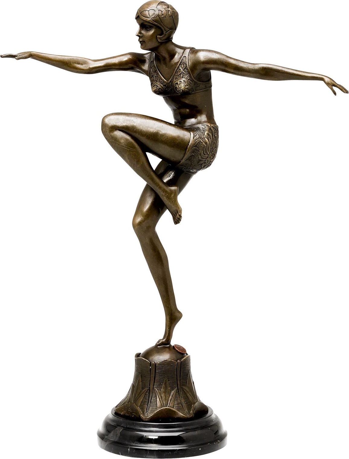 Aubaho Bronzefigur Tänzerin Con Brio nach Ferdinand Preiss Bronze Art deko antik Stil