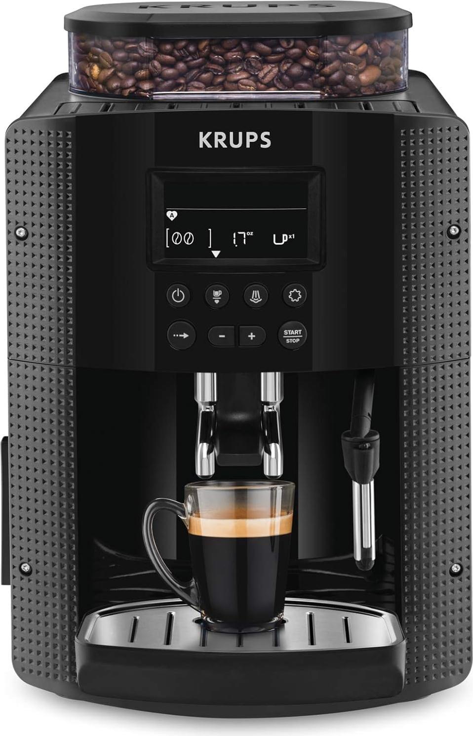 Krups YY8135FD, Espresso kávovar, 1,6 L, Kávové zrná, Vstavaný mlynček, 1450 W, Čierna