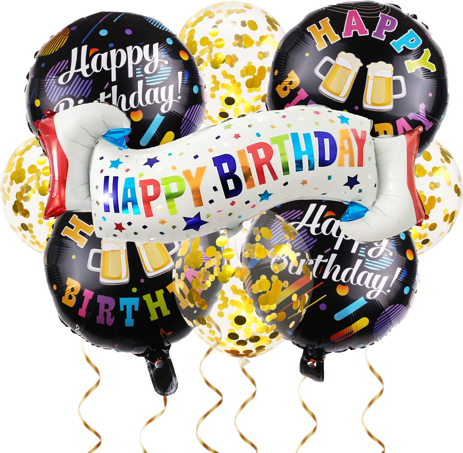 Oblique Unique Konfetti-Luftballon Set 'Happy Birthday', 10 Stück, Rosegold – Für Helium Oder Luft, Ca. 25-30 Cm | Geburtstagsdeko