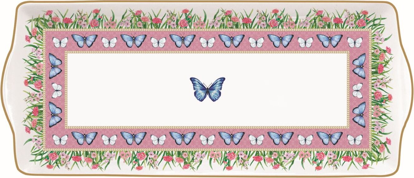 Servierplatte SPRING PARADE Schmetterlinge und Blumenwiese 34,5x14,5cm Easy Life R1109#SPAR