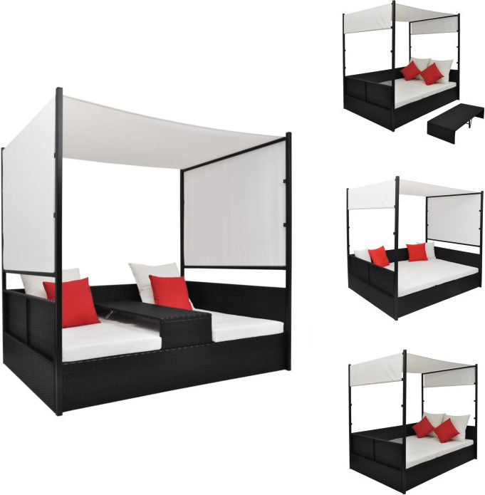 vidaXL Gartenbett mit Baldachin Schwarz 190×130 cm Poly Rattan - Gartenbetten