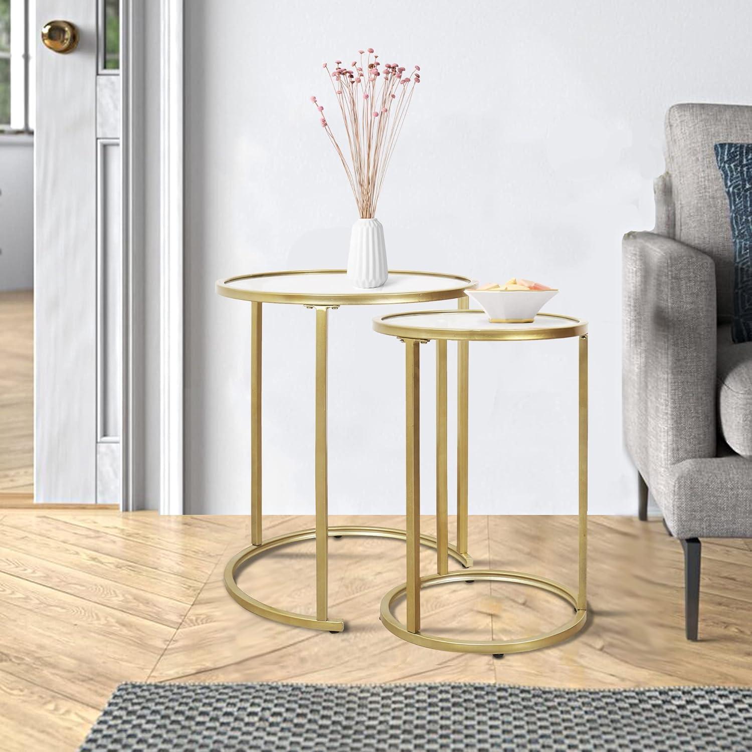 Sonstige Gold Beistelltisch-Set Rund 2 Moderne Sofatische Metallbein Glas Couchtisch Kaufland