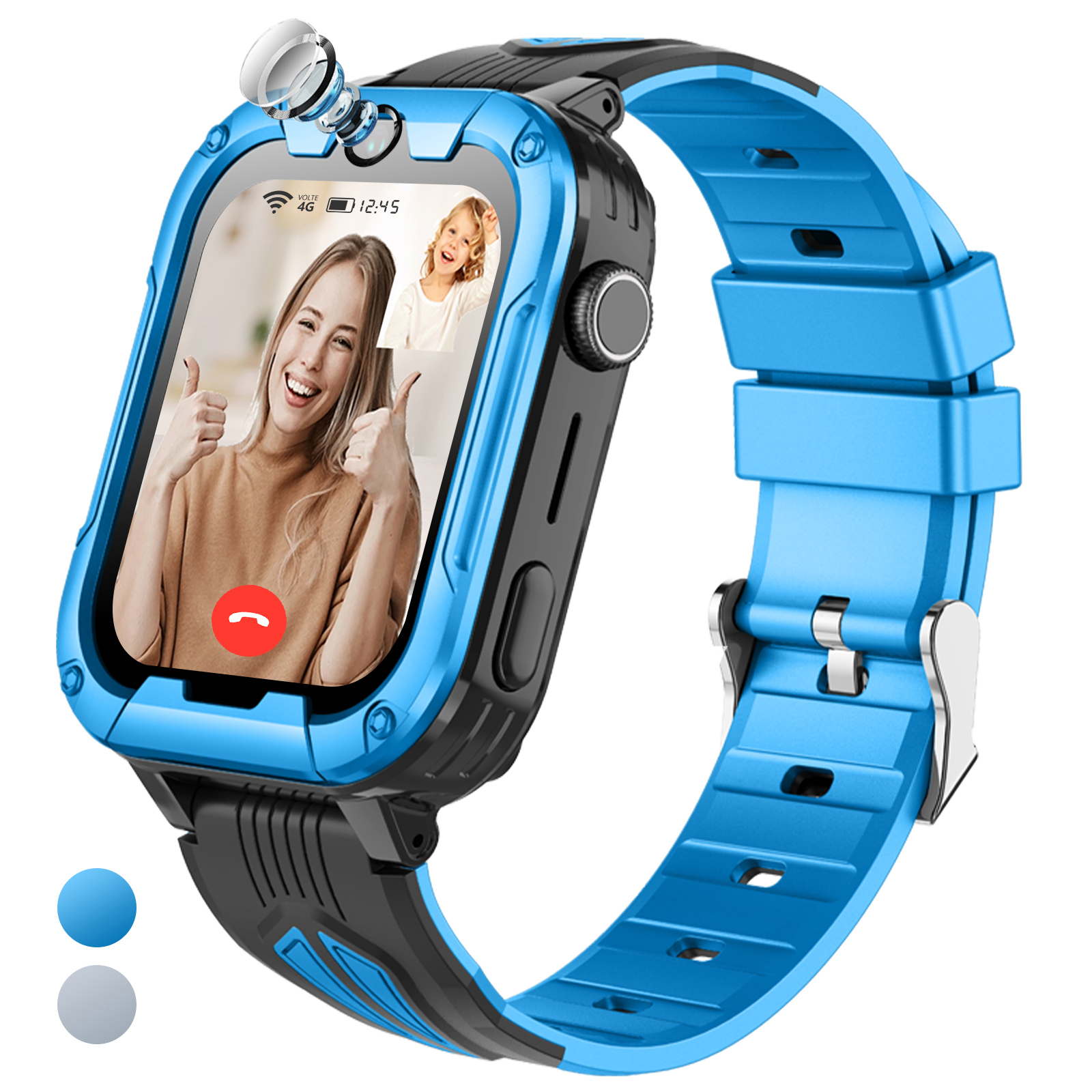 rayofi Kinder Smartwatch 4G mit GPS und Telefonfunktion, Kinderuhr mit WiFi Videoanruf, SOS Anti-Lost, Kamera, Wasserdicht IP68Blau