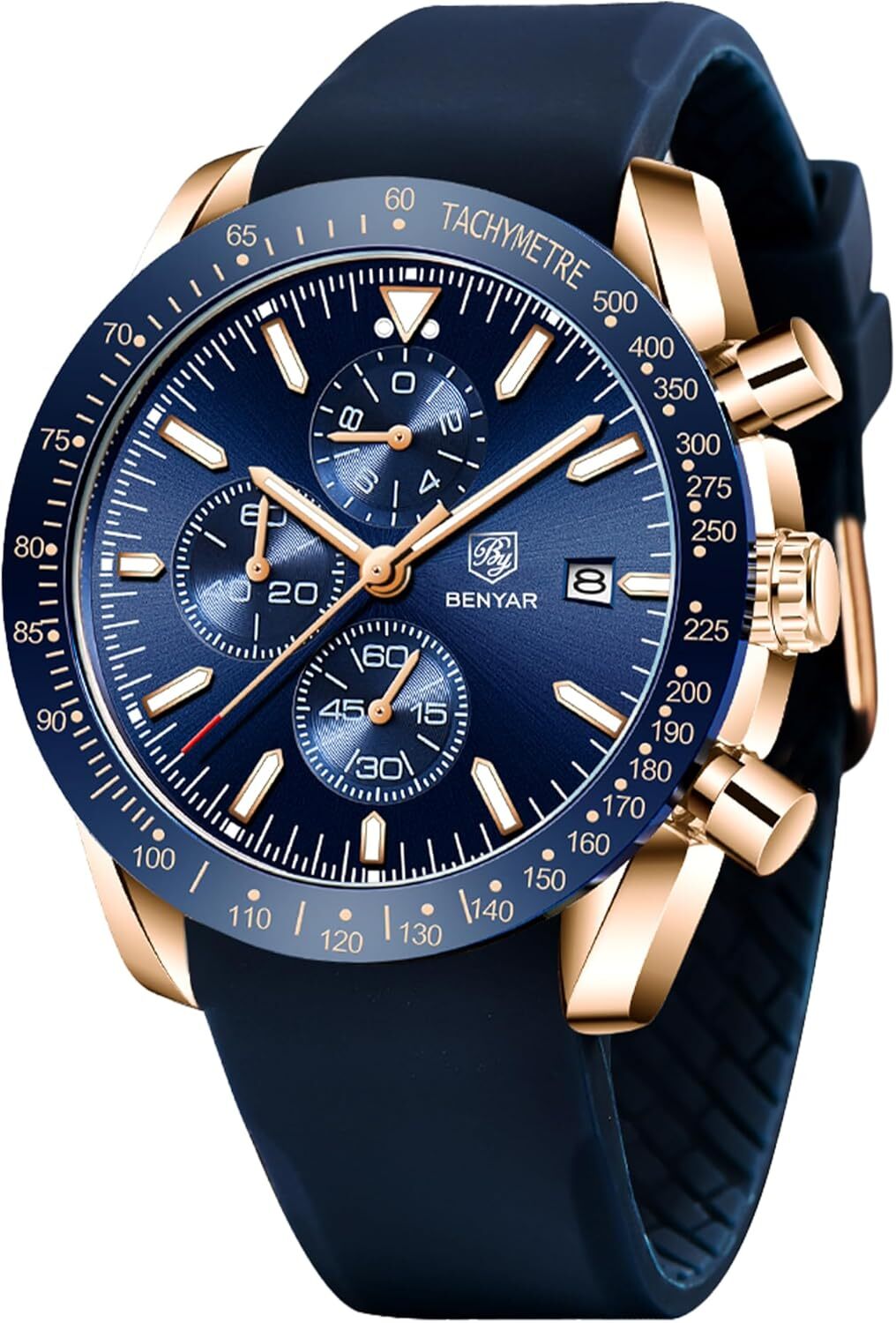 BENYAR für Männer, Lederarmband, Herrenmode Business Sport Design, 30M Wasserdicht Elegantes Chronograph Analog Quarz
