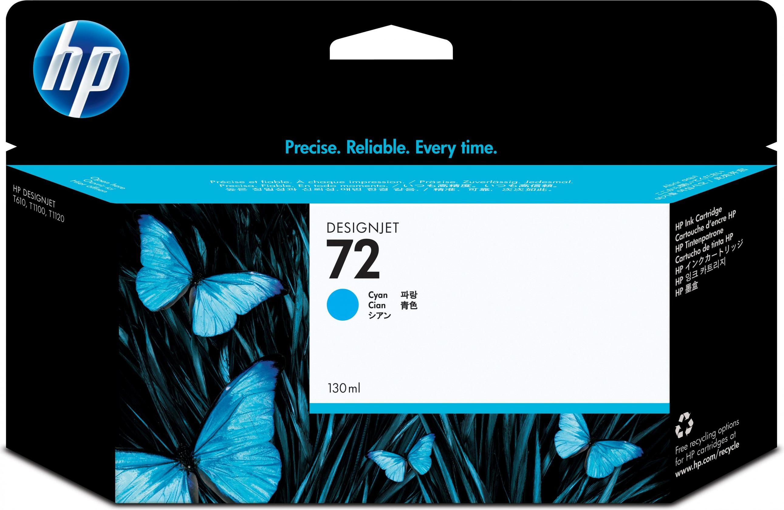 HP 72 Cyan DesignJet Druckerpatrone, 130 ml, HP DesignJet T610-Druckerserie, T620-Druckerserie, T770-Druckerserie, T1100-Druckerserie,..., Thermal Inkjet, Cyan, Business, Singapur, 202 mm C9371A